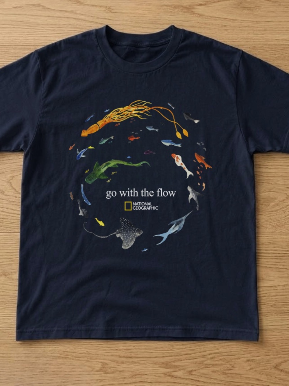 National Geographic 'Go With The Flow' Colorful Fish Graphic Tee - Navy